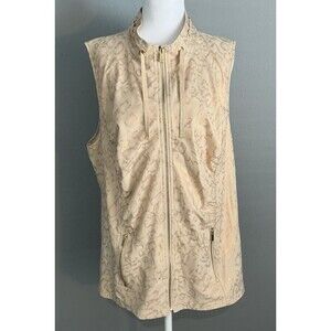 Zenergy By Chico's Full Zip Vest Canella Tan Gold Embossed Leopard Print Size XL